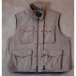 Vtg Eddie Bauer Jacket Vest Mens XL Tan Lined Polartec Fisherman Cabincore